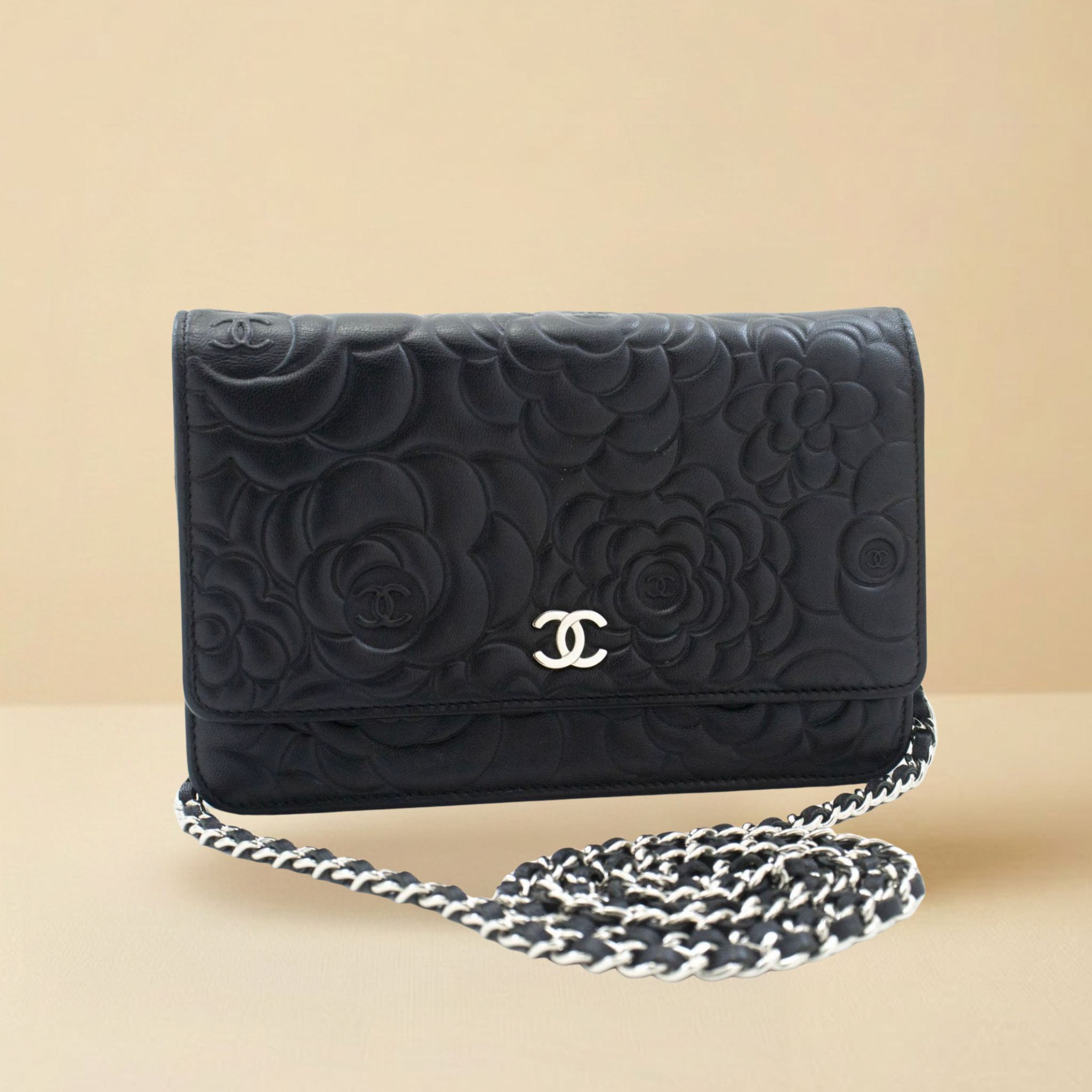 Chanel Camellia Embossed Wallet on Chain