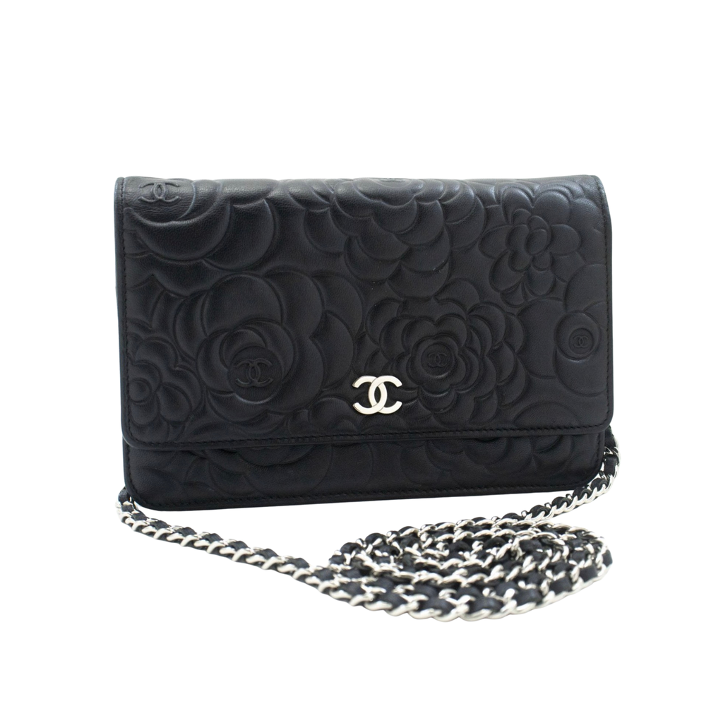 Chanel Camellia Embossed Wallet on Chain