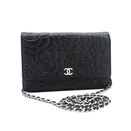 Chanel Camellia Embossed Wallet on Chain