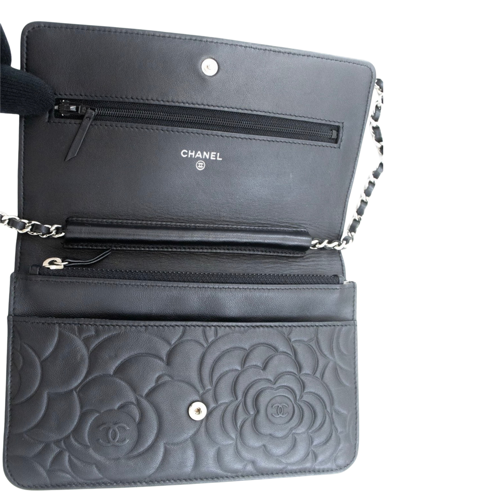 Chanel Camellia Embossed Wallet on Chain